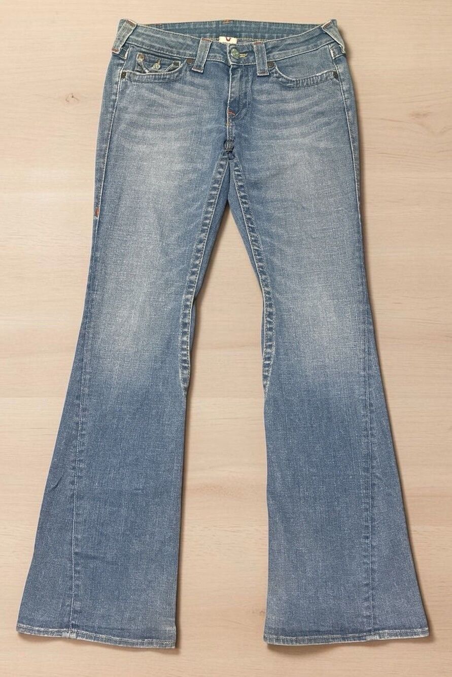 True Religion Jeans Womens 30 Joey Bootcut Blue Flap Pocket Made USA 32/33 LR